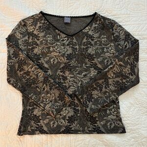 Whimsigoth witchy 90s lace trim floral 3/4 length blouse